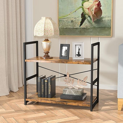 NUMENN 2 Tier Bookshelf, Tall Bookcase Shelf Storage Organizer, Modern Book Shelf for Bedroom, Living Room and Home Office, Vintage