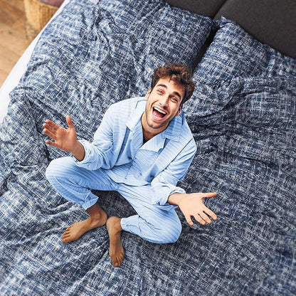 Hyde Lane Comforter King Size for Men, Blue Modern Farmhouse Aesthetic Soft Bedding Set, Masculine Plaid Lines Pattern Bed Sets for All Season, 3 Pieces includes 1 Comforter, 2 Shams (104"x 90")