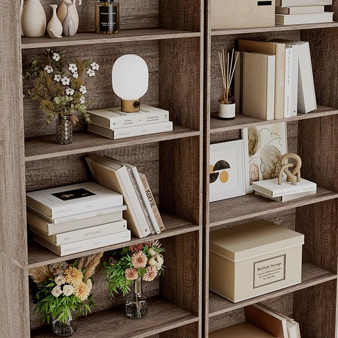 FOTOSOK 6-Tier Open Bookcase and Bookshelf, Freestanding Display Storage Shelves Tall Bookcase for Bedroom, Living Room and Office, Oak