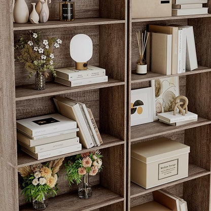 FOTOSOK 6-Tier Open Bookcase and Bookshelf, Freestanding Display Storage Shelves Tall Bookcase for Bedroom, Living Room and Office, Oak