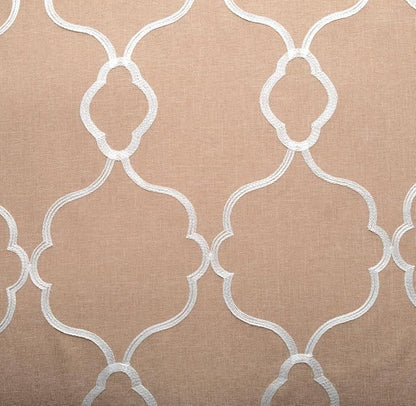 MIUCO Moroccan Embroidered Semi Sheer Curtains Faux Linen Wide Width Grommet Curtains for Bedroom 52 x 63 Inch 2 Panels, Taupe