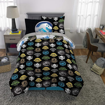 Franco Kids Bedding Super Soft Comforter and Sheet Set with Sham, 5 Piece Twin Size, Jurassic World,6A1348