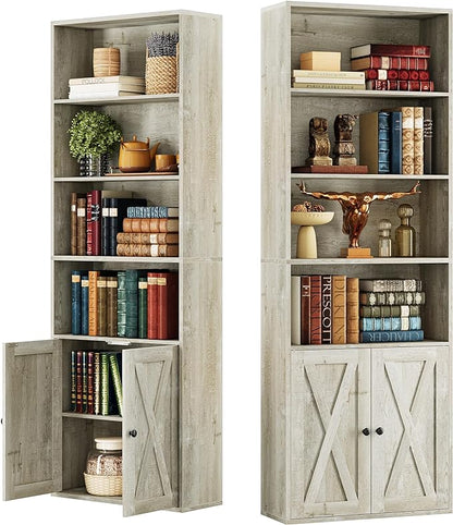 IRONCK Industrial Bookshelves and Bookcases with Doors Set of 2 Floor Standing 6 Shelf Display Storage Shelves 70 in Tall Bookcase for Home Office, Living Room