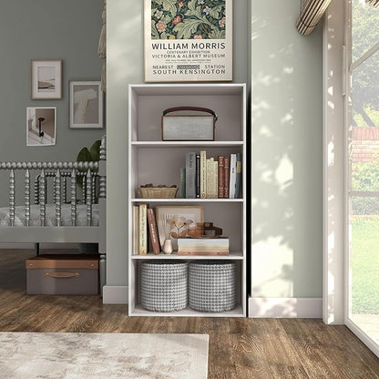 Apexa 4-Tier Cube Storage Organizer Shelves, Stackable Wood Bookcase Fits Cubby Bins for Organization, Dorm Teen Room Decor & Home Office, Greige