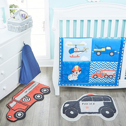 Hand Tufted Police Car Bedroom or Bathroom Rug - 30x20 in; 100% Cotton Kids Bathroom Mat; Decorative Kids Area Rug