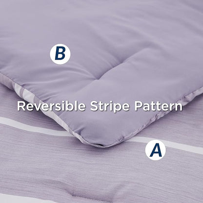 Bedsure Bed in a Bag California King Size 7 Pieces, Purple White Striped Bedding Comforter Sets All Season Bed Set, 2 Pillow Shams, Flat Sheet, Fitted Sheet and 2 Pillowcases