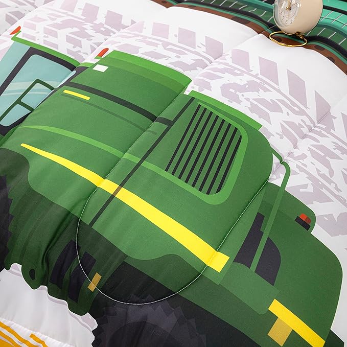 CVHOUSE Tractor Bedding Sets for Boys,Excavators Comforter Full,Boys Cartoon Truck Comforter Set,Trucks Tractors Cars Quilt Set with 1 Comforter and 2 Pillow Cases- 3 Piece