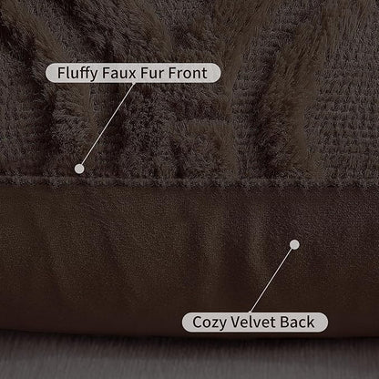 decorUhome Throw Pillow Covers 18x18 Inch Set of 2, Soft Plush Decorative Faux Fur Dark Brown Solid Couch Pillow Covers, Accent Farmhouse Neutral Square Euro Pillow Cases for Sofa Bed Living Room