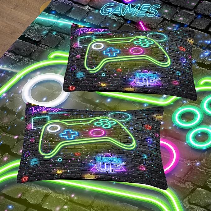 Boys Queen Size Bedding Set, Kids Bedding Sets for Boys, Gaming Comforter Sets for Boys, Teen Boys Gaming Bedding Sets, Gamer Room Decor for Boys Teens Girls (1 Comforter +2 Pillowcases)