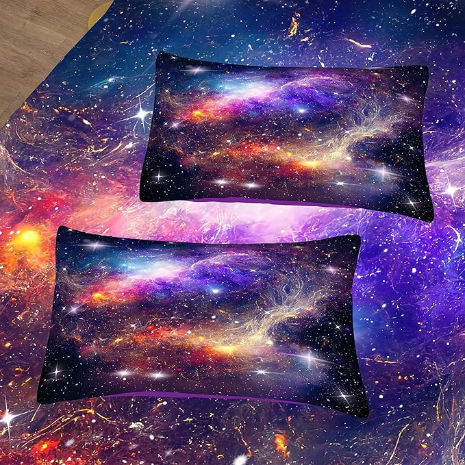 Tailor Shop Galaxy Comforter Space Kids Bedding Set Full Size, Purple Comforter for Girls with 2 Pillowcase