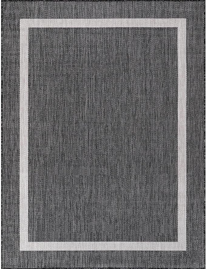 Bordered Outdoor Rug 6x9 Washable Outside Carpet for Indoor Patio Porch Waterproof Easy Cleaning Non Shedding Area Rugs Gray 6 x 9