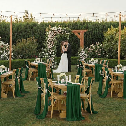 MDS Pack of 10 | Hunter Green | 10ft Chiffon Table Runner 29x120 Inches Long Romantic Rustic Sheer Gauze Runner for Wedding Bridal Shower Birthday Banquets Engagement Spring Easter Boho Decorations