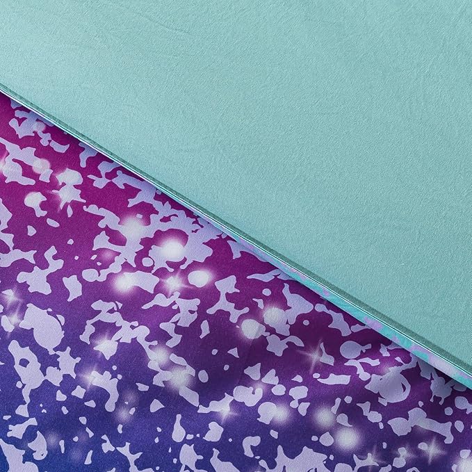 Litanika Galaxy Comforter Full(79x90lnch), 3 Pieces(1 Blue Glitter Ombre Comforter, 2 Pillowcases), 3D Colorful Rainbow Bedding Set, Microfiber Comforter Set for Kid Boy Girl Teen