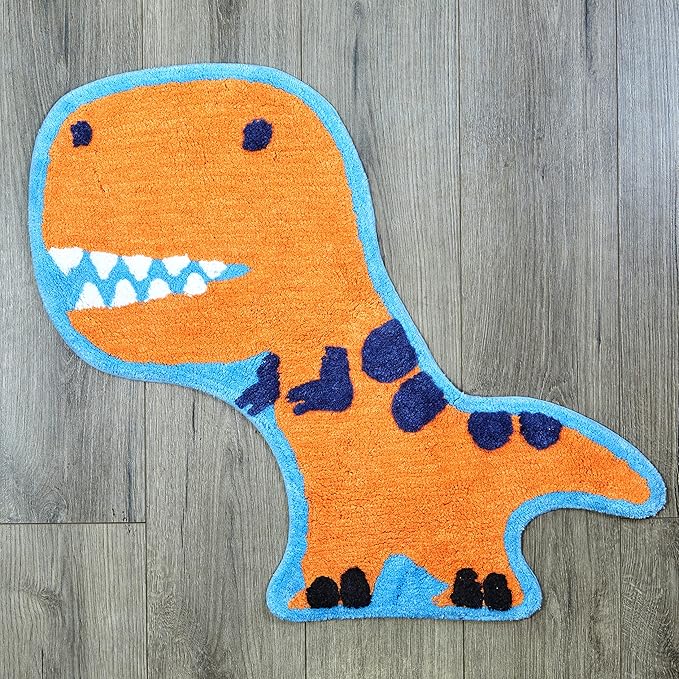 Hand Tufted Dinosaur Bedroom or Bathroom Rug - 30x20 in; 100% Cotton Kids Bathroom Mat; Decorative Kids Area Rug