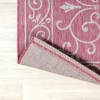 JONATHAN Y Vintage Filigree Indoor Outdoor Round Area Rug 5 Ft Fuchsia/Light Gray, Charleston Textured Weave for Backyard, Patio, Porch, Easy-Cleaning, Pet-Friendly, Non-Shedding (SMB106J-5R)