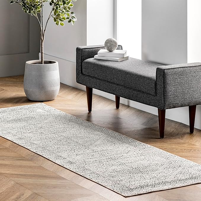 nuLOOM Abstract Tribal Machine Washable Ultra Thin Runner Rug, 2' 6" x 12', Grey