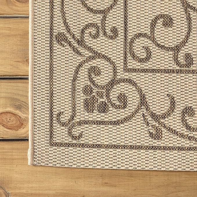 JONATHAN Y Vintage Filigree Indoor Outdoor Runner Rug 2X8 Beige/Brown, Charleston Textured Weave for Backyard, Patio, Porch, Easy-Cleaning, High Traffic, Pet-Friendly, Non-Shedding (SMB106A-28)