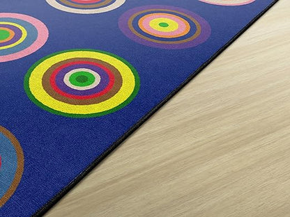 Flagship Carpets Color Rings Colorful Children's Area Rug for Kids Room Circle Seating Décor, Play Carpet for Teaching and Playing, Seats 20, 5'10" x 8'4", Indigo Blue
