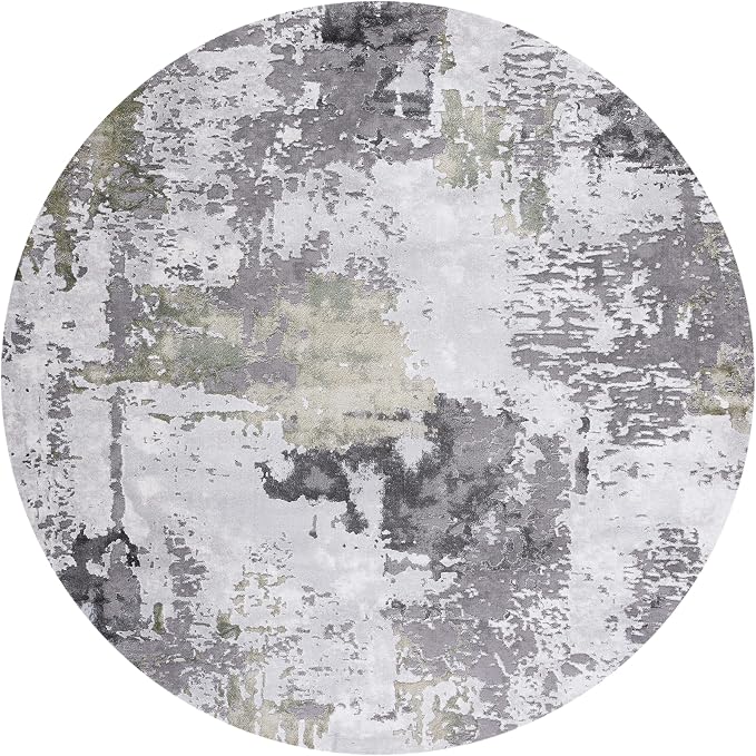 SAFAVIEH Craft Collection Area Rug - 4' Round, Grey & Green, Modern Abstract Design, Non-Shedding & Easy Care, Ideal for High Traffic Areas in Living Room, Bedroom (CFT820Y)