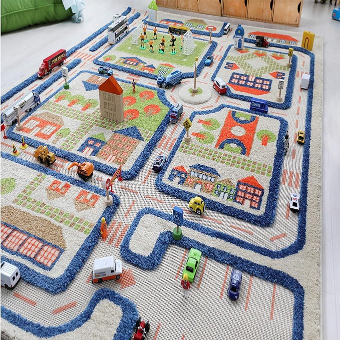 IVI 3D Play Carpets, 59 x 39 Inch, Traffic Educational Toddler Mat Rug for Bedroom, Kids Den, or Playroom, Medium