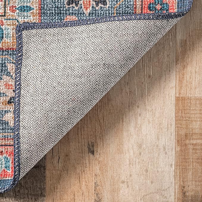 nuLOOM Francis Persian Medallion Machine Washable Ultra Thin Runner Rug, 2' 6" x 8', Blue