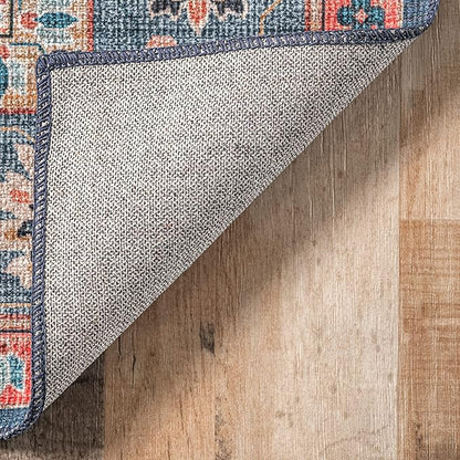 nuLOOM Francis Persian Medallion Machine Washable Ultra Thin Runner Rug, 2' 6" x 8', Blue