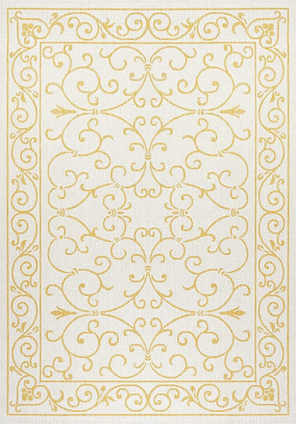 JONATHAN Y Vintage Filigree Indoor Outdoor Area Rug 9X12 Cream/Yellow, Charleston Textured Weave for Backyard, Patio, Porch, Easy-Cleaning, High Traffic, Pet-Friendly, Non-Shedding (SMB106M-9)