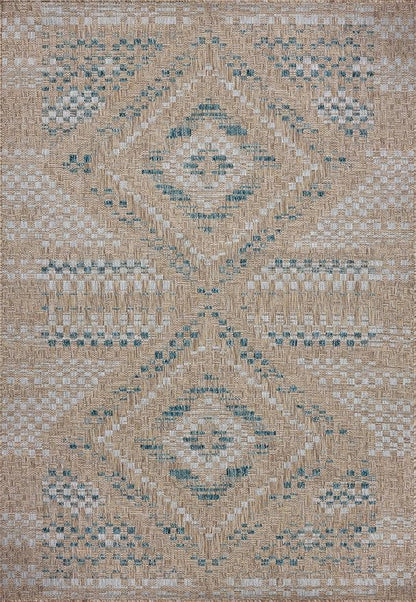 Loloi Amber Lewis Topanga Collection TOP-04 Natural/Aqua 7'-10" x 10' Indoor/Outdoor Area Rug