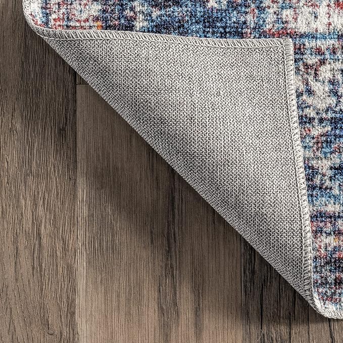 nuLOOM Kasi Vintage Persian Machine Washable Ultra Thin Area Rug, 5' x 8', Blue