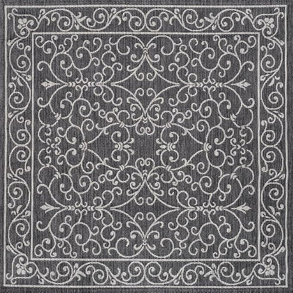 JONATHAN Y Vintage Filigree Indoor Outdoor Square Area Rug 9X9 Black/Gray, Charleston Textured Weave for Backyard, Patio, Porch, Easy-Cleaning, High Traffic, Pet-Friendly, Non-Shedding (SMB106G-9SQ)
