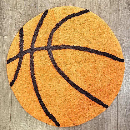 Hand Tufted Basketball Bedroom or Bathroom Rug - 25 in Round; 100% Cotton Kids Bathroom Mat; Decorative Kids Area Rug