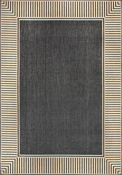 nuLOOM 3'6" x 5' Outdoor Area Rug, Casual Design With Striped Border, Stain Resistant, Highly Durable, For Patio, Balcony, Bedroom, Living Room, Dining Room, Bathroom, Dark Grey