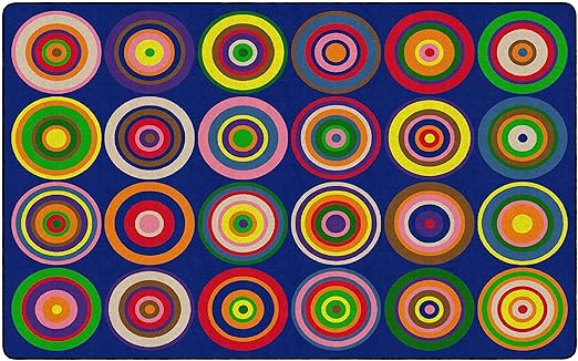 Flagship Carpets Color Rings Colorful Children's Area Rug for Kids Room Circle Seating Décor, Play Carpet for Teaching and Playing, Seats 24, 7'6" x 12', Indigo Blue