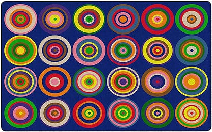 Flagship Carpets Color Rings Colorful Children's Area Rug for Kids Room Circle Seating Décor, Play Carpet for Teaching and Playing, Seats 24, 7'6" x 12', Indigo Blue