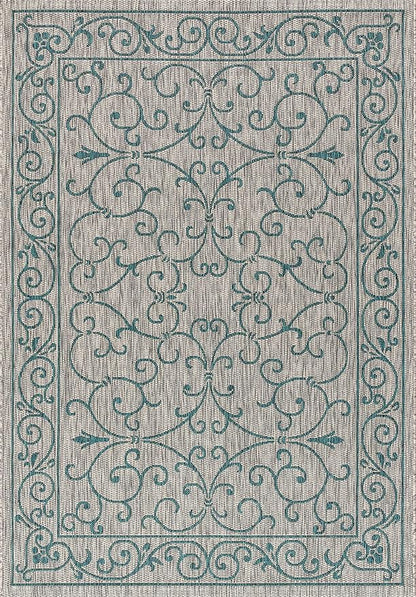JONATHAN Y Vintage Filigree Indoor Outdoor Area Rug 8X10 Gray/Teal, Charleston Textured Weave for Backyard, Patio, Porch, Easy-Cleaning, High Traffic, Pet-Friendly, Non-Shedding (SMB106E-8)