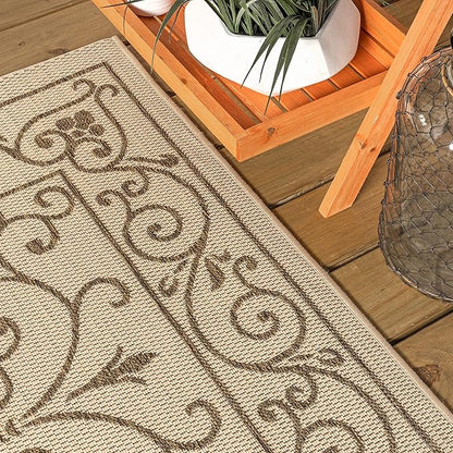 JONATHAN Y Vintage Filigree Indoor Outdoor Square Area Rug 4X4 Beige/Brown, Charleston Textured Weave for Backyard, Patio, Porch, Easy-Cleaning, High Traffic, Pet-Friendly, Non-Shedding (SMB106A-4SQ)