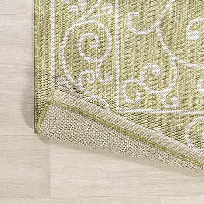 JONATHAN Y Vintage Filigree Indoor Outdoor Area Rug 3X5 Green/Cream, Charleston Textured Weave for Backyard, Patio, Porch, Easy-Cleaning, High Traffic, Pet-Friendly, Non-Shedding (SMB106H-3)