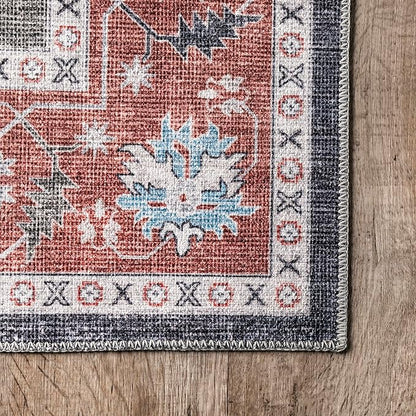 nuLOOM Jay Persian Medallion Machine Washable Ultra Thin Area Rug, 8' x 10', Red