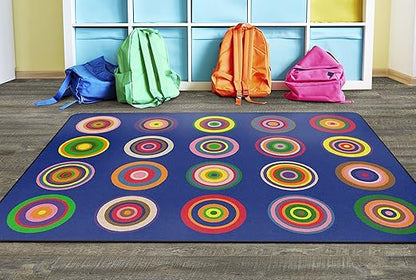 Flagship Carpets Color Rings Colorful Children's Area Rug for Kids Room Circle Seating Décor, Play Carpet for Teaching and Playing, Seats 20, 5'10" x 8'4", Indigo Blue