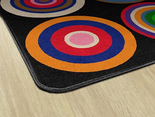 Flagship Carpets Color Rings Colorful Children's Area Rug for Kids Room Circle Seating Décor, Play Carpet for Teaching and Playing, Seats 35, 10'6" x 13'2, Black