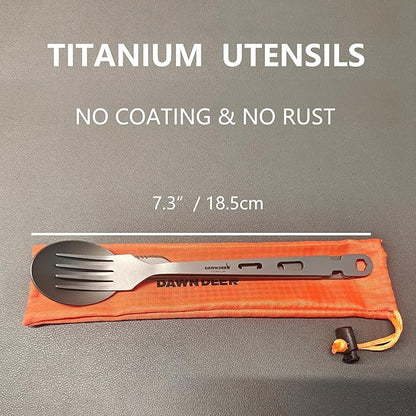 Titanium Fork Spoon Knife Set - Camping Tongs | Ultralight Backpacking Utensils, Travel Cutlery Set, Heat-Resistant & Rustproof, Hiking Survival Gear (Knife+ Fork+ Spoon)