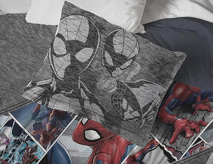 Marvel Spiderman Grunge Twin Comforter & Sham Set - Super Soft Kids Bedding - Fade Resistant Microfiber (Official Marvel Product)
