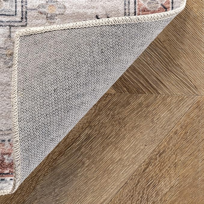 nuLOOM 5x8 Machine Washable Rain Haven Vintage Medallion Area Rug, Beige, Traditional Faded Design, Non-Slip Backing, Stain Resistant, For Bedroom, Dining Room, Living Room, Kitchen