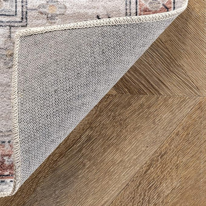 nuLOOM 5x8 Machine Washable Rain Haven Vintage Medallion Area Rug, Beige, Traditional Faded Design, Non-Slip Backing, Stain Resistant, For Bedroom, Dining Room, Living Room, Kitchen