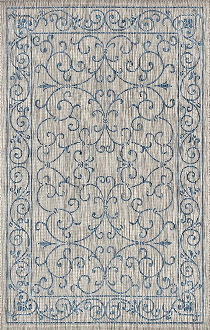 JONATHAN Y Vintage Filigree Indoor Outdoor Area Rug 9X12 Gray/Navy, Charleston Textured Weave for Backyard, Patio, Porch, Easy-Cleaning, High Traffic, Pet-Friendly, Non-Shedding (SMB106C-9)