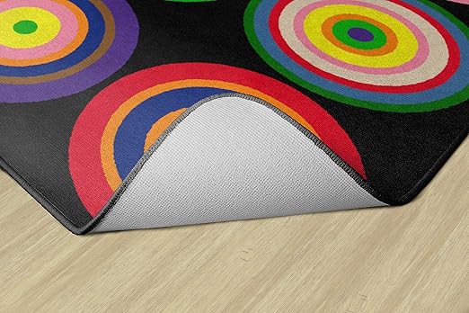 Flagship Carpets Color Rings Colorful Children's Area Rug for Kids Room Circle Seating Décor, Play Carpet for Teaching and Playing, Seats 35, 10'6" x 13'2, Black