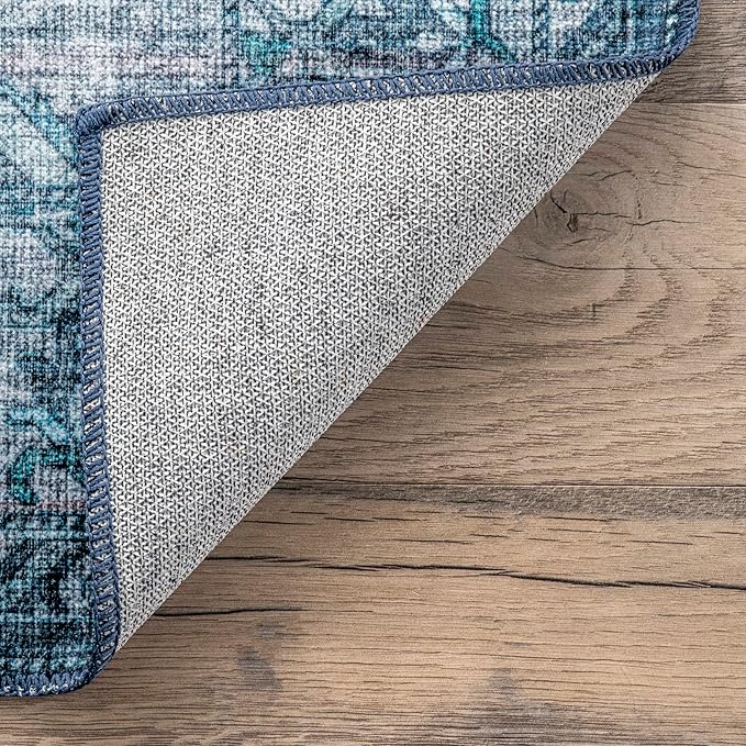 nuLOOM Eveline Distressed Persian Machine Washable Ultra Thin Area Rug, 8' x 10', Blue