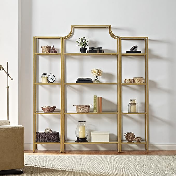Crosley Furniture Aimee 3-Piece Etagere Bookcase Set - Gold and Glass