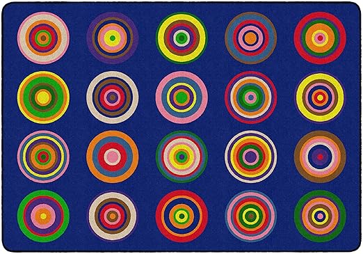 Flagship Carpets Color Rings Colorful Children's Area Rug for Kids Room Circle Seating Décor, Play Carpet for Teaching and Playing, Seats 20, 5'10" x 8'4", Indigo Blue