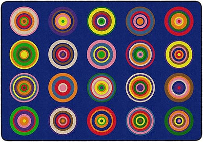 Flagship Carpets Color Rings Colorful Children's Area Rug for Kids Room Circle Seating Décor, Play Carpet for Teaching and Playing, Seats 20, 5'10" x 8'4", Indigo Blue